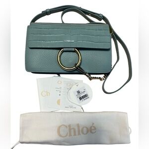 Chloe Faye Croc-Embossed Small Shoulderbag in Faded Blue Color
